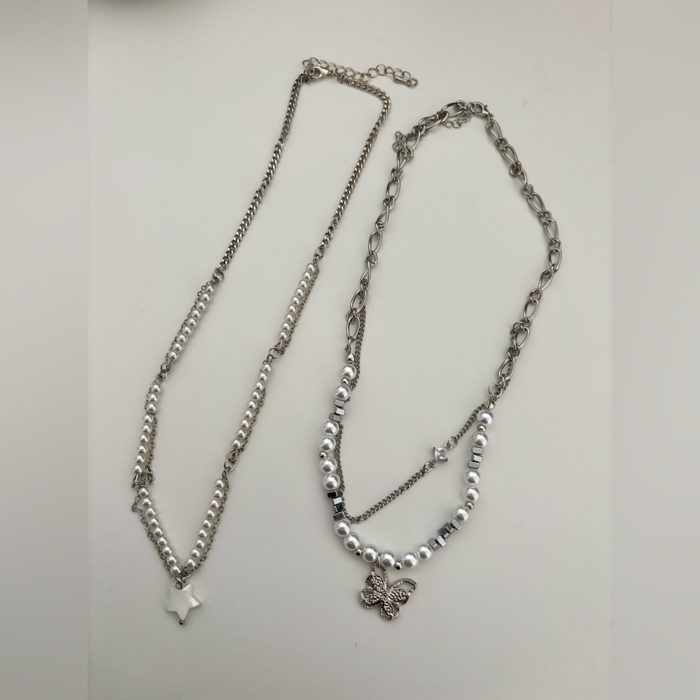 Silver layered necklace set #layerednecklace